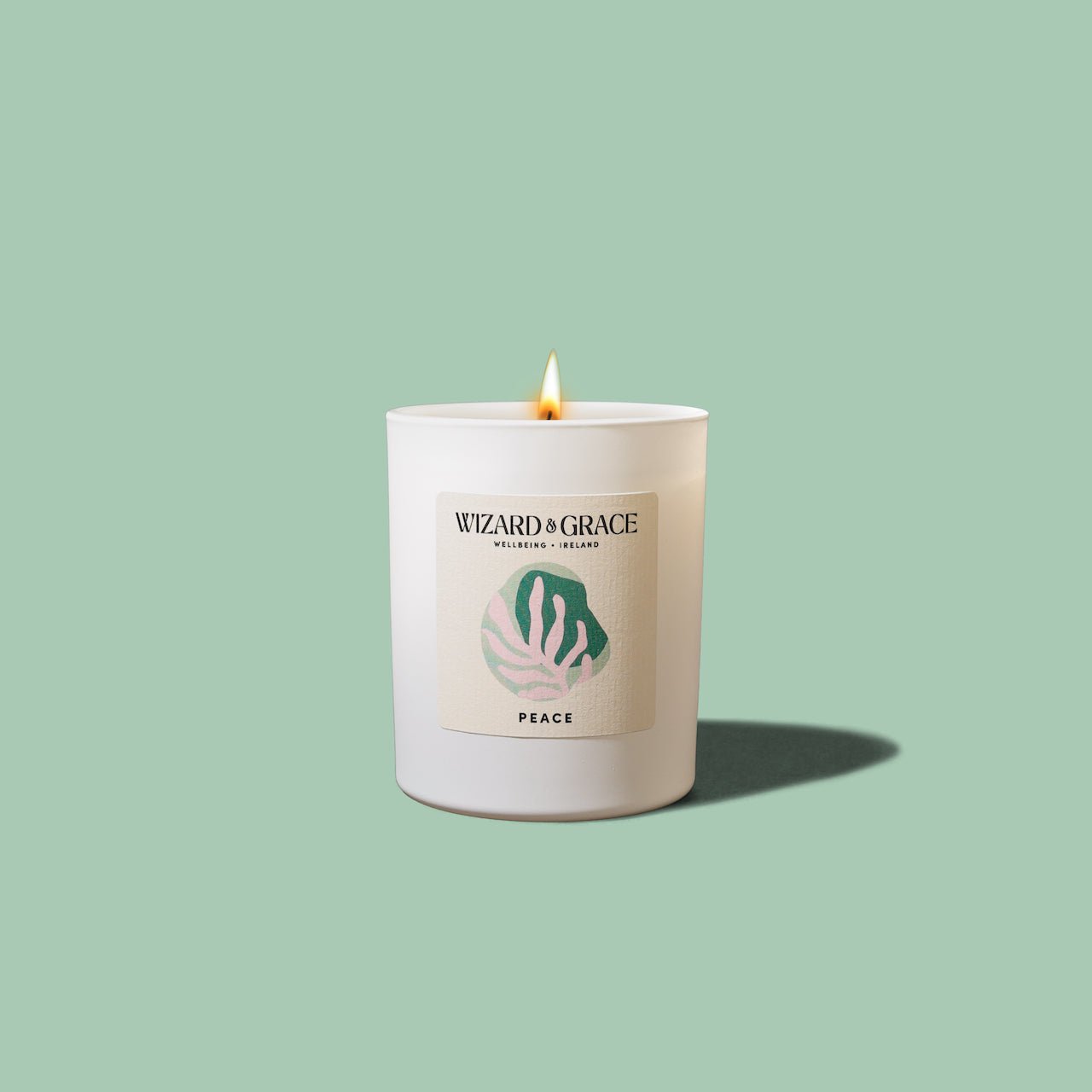 Peace Essential Oil Candle by Wizard & Grace, featuring an earthy, meditative scent with woody base notes
