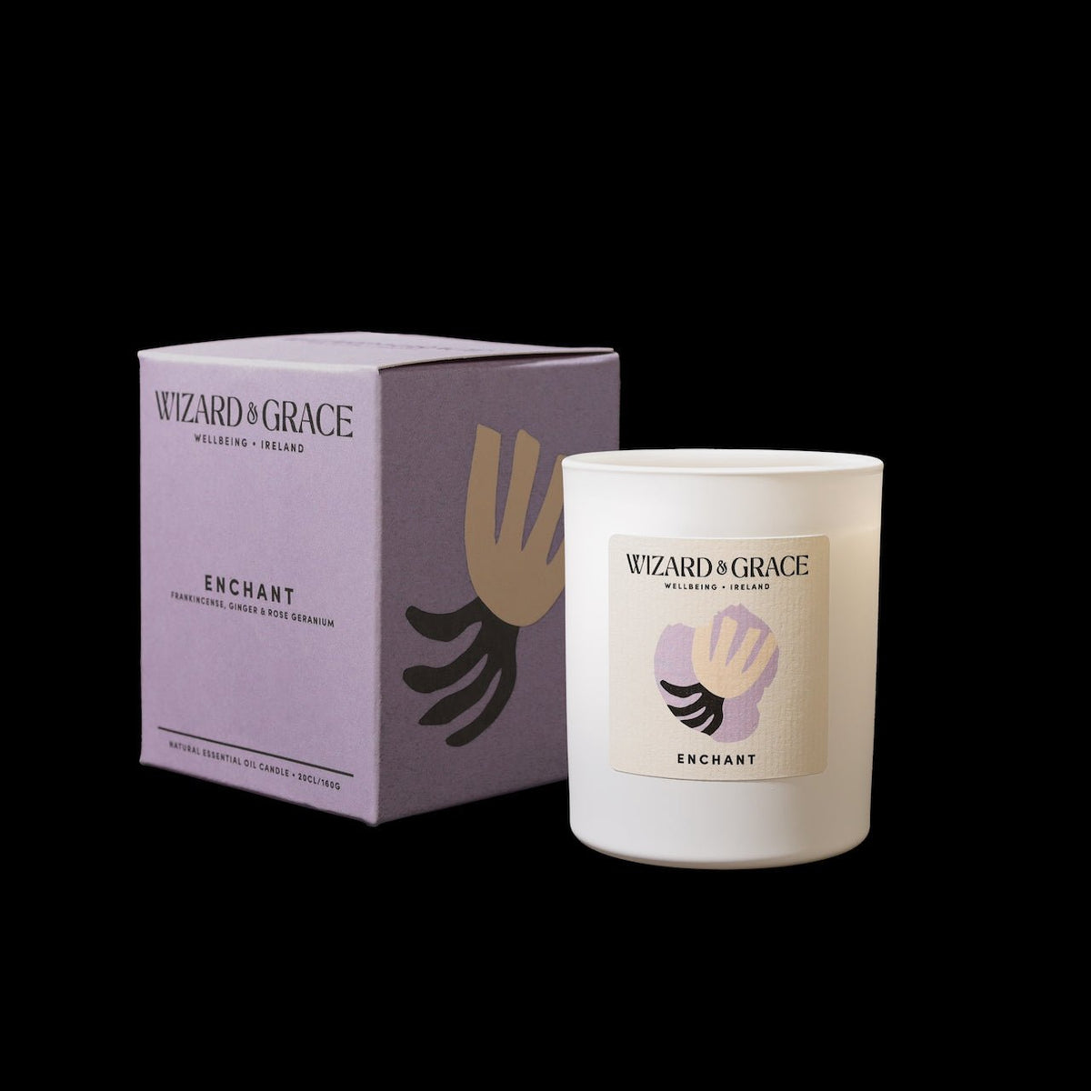 Enchant Essential Oil Candle (Draiocht) by Wizard &amp; Grace, featuring a dark floral scent