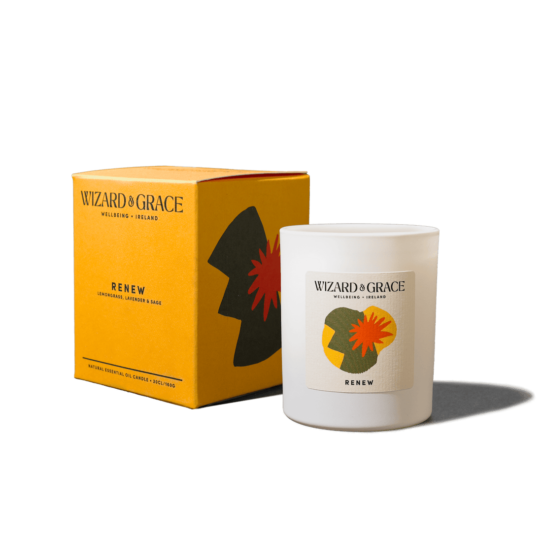 Renew Essential Oil Candle by Wizard & Grace, featuring a lemongrass, lavender & sage scent.