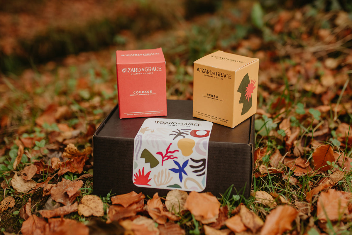 Samhain Gift Set: Courage &amp; Renewal Aromatherapy Candles | Luxury Irish Candles for Autumn Reflection - Wizard &amp; Grace